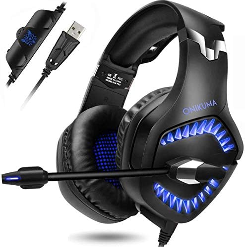 Gaming Headset Xbox One PS4 Headset, Gaming Headphones with Noise Canceling Mic & LED Light, Compatible with PC, PS4, Xbox One 1 Controller(Adapter Needed) (Blue)