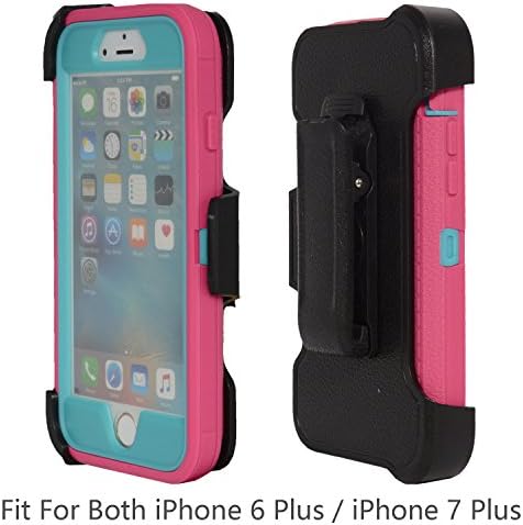 For iPhone 8Plus &amp; 7Plus,iPhone 6S Plus case(5.5 inch), Chanroy Heavy Duty DefenderShockproof Dirtproof Protective Case Cover with bulit-in screen protector + 1 Belt Clip Holster(Hot Pink on Teal)