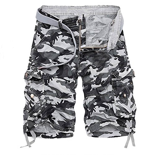 MODOQO Men's Tactical Cargo Shorts, Straight Multi-Pocket Cotton Relaxed Fit Outdoor Wear(Gray,36)
