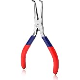 GOLD DEER Bent Needle Nose Pliers with Serrated Jaw | Mini Bent Long Nose, Tweezer Long Nose, Micro Jewelry Pliers, Comfort Grip Handles, For Bending Wire Gripping