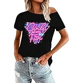 Women’s 80s Off-Shoulder Top - Retro Glitter Disco Theme Party Shirt Vintage Neon Club Outfit for Women