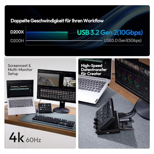 ULANZI D200X 8-in-1 Stream Controller with 3 Knobs 14 LCD Macro Keys, Stream Deck with USB-C Docking Station, 4K HDMI, Audio Port, Compatible with Mac/Windows, for OBS/Streaming/Editing/Photography