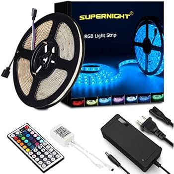 SUPERNIGHT LED Strip Lights, 16.4Ft RGB Color Changing SMD5050 300 LEDs Flexible Light Strip Waterproof Kit with 44 Key Remote Controller and 12V 5A Power Supply