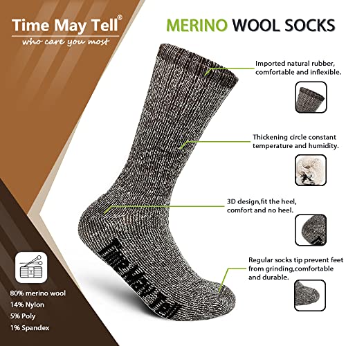 Time May Tell Mens Merino Wool Hiking Cushion Socks Pack (Brown(2 pairs