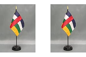 WORLD FLAGS DIRECT 2 Central African Republic Desk Flag Set of Miniature Office Little Hand Waving Flags Includes 2 Stands and 2 Small Mini Country International Stick Flags (Central African Republic)