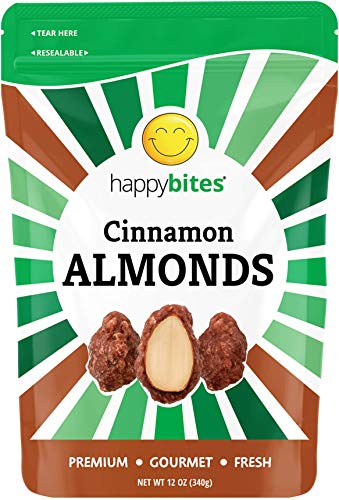 Happy Bites Cinnamon Almonds - All Natural Candied Almonds - Resealable Pouch Bag (12 oz)