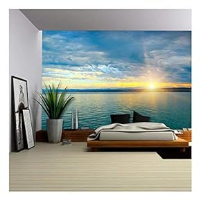 Dawn Above Sea and Blue Sky - Removable Wall Mural | Self-Adhesive Large Wallpaper - 66x96 inches