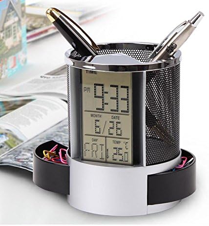 Multi-function LED Pen holder/ Alarm clock/Timer with display screen showing Time,Date &amp;TEMP (Black)