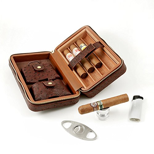 Buy Ultimate Leather Travel Cigar Case/Humidor Ostrich. Cigar Cutter