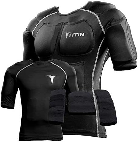 The TITIN Force Weighted Shirt System - 8 Lbs Of Hydro-Gel Inserts - 1 14-Pocket Inner Compression Shirt - 1 Outer Compression Shirt (Navy Digital Camo, Large)