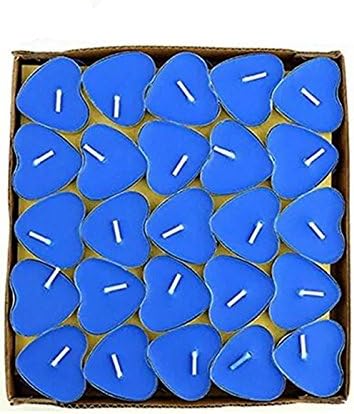 G2PLAY Heart Shaped Smokeless Candles, 50pcs Set Romantic Love Candle Bulk for Wedding, Birthday, Party, Holloween, Chirstmas, Festival (Blue)