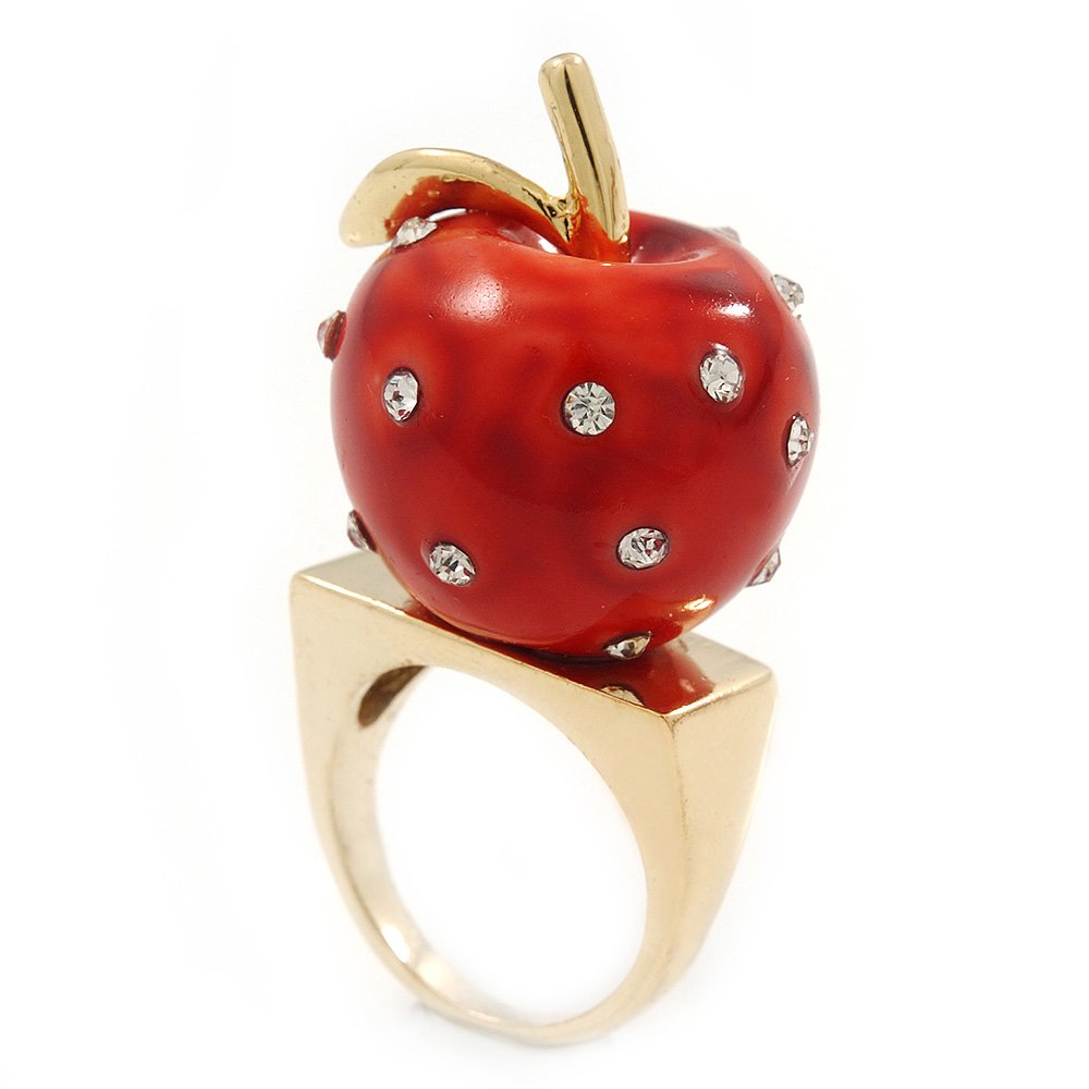 Avalaya Berry Irresistible Crystal Resin Apple Ring/Gold Plating/Size 8