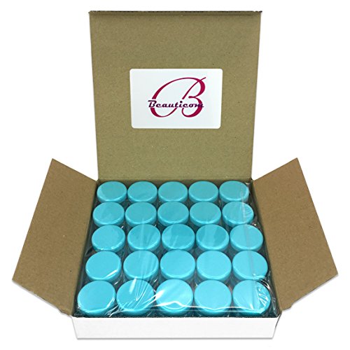 (Quantity: 200 Pieces) Beauticom 5G/5ML Round Clear Jars with TEAL Sky Blue Lids for Scrubs, Oils, Toner, Salves, Creams, Lotions, Makeup Samples, Lip Balms - BPA Free