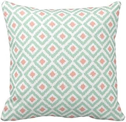 Mint Green and Coral Diamond Design Pillowcase Covers Decorative for Sofa 18x18 Inch Two Sides
