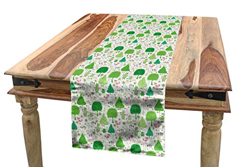 Lunarable Forest Table Runner, Happy Woodland Creatures as Hand Drawn
Bears Foxes and Rabbits Among Trees and Herbs, Dining Room Kitchen
Rectangular Runner, 16 W X 90 L Inches, Multicolor