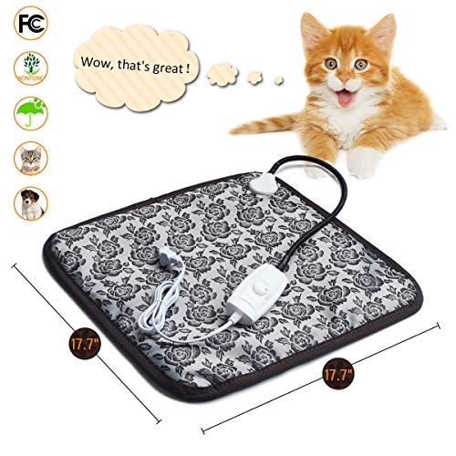 Yichang Heated Pet Beds for Cats Small Dogs Electric Pets Heating Pads Safety Warming Mats Heater Adjustable Waterproof Chew Resistant Cord 17.7"×17.7" - Thumbnail 2