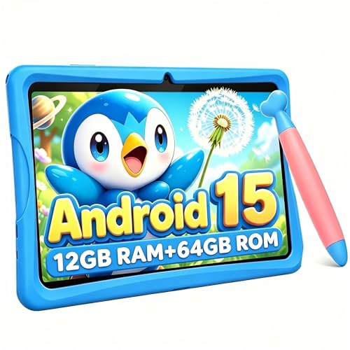 TABWEE K10 Kids Tablet 10 Inch, Android 15 Kids Tablet, 12 GB RAM (4+8) 64 GB ROM (TF 2 TB), Wi-Fi, Parental Control, Children's Educational Tablet with Blue Case