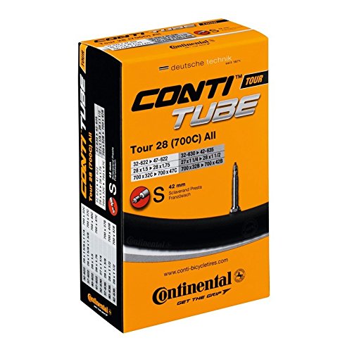 Continental ‘Tour 28 all’ 0182031 inner tube 27/28x1 0.635 cm–4.445 cm (1/4–1.75 inches) (32/47-622/635), SV 42 mm black (pack of 1)