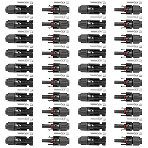 Conector de panel solar Temank, 20 pares, conectores de cable solar, conector macho / hembra, anillos de doble sello para un mejor efecto impermeable
