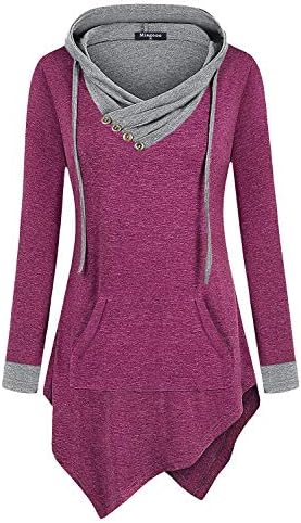 Uneven Hemline Hoody Shirt Pocket Tunic Long Sleeve Casual Tops
