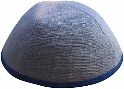 iKIPPAH Solid Grey Linen with Navy Rim 8.5 inch Yarmulke