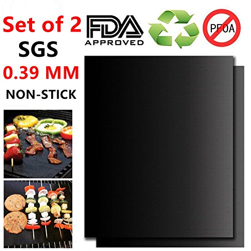 Cociy Grill Mat 0.39 Mm Extra Thick BBQ Accessories Heavy Duty Magic Miracle Non Stick Grilling Barbeque Mats Tools Baking For Gas Charcoal Electric Hibachi Barbecue Grills Set Of 2