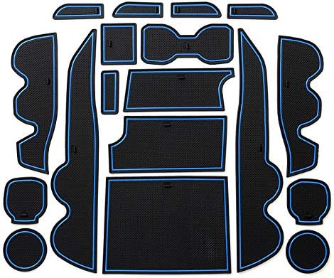 RAYVOLT Custom Fit Cup Holder Liners, Door and Center Console Liners Mat Accessories for Toyota Tacoma 2019 2018 2017 2016 18pc Set (Blue & Black Trim)