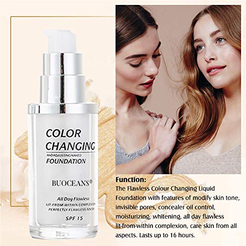 Liquid Foundation Cream, Concealer Cover Cream, BB Cream, Flawless Colour Changing Foundation Makeup Base Nude Face Liquid Cover Concealer, Universal for ALL Skin Types, SPF 15 Shell, 1.41 Fl Oz - Thumbnail 6