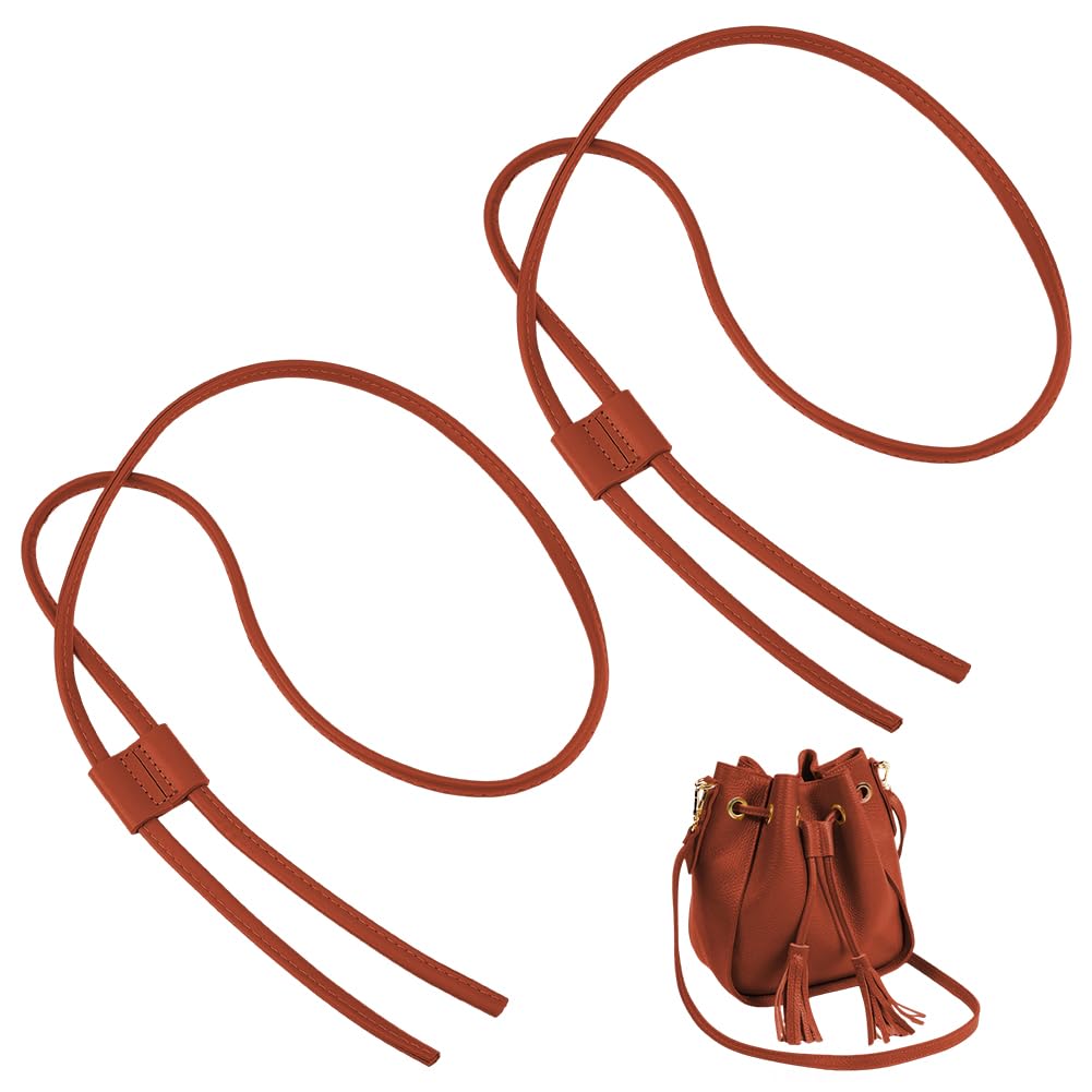 SUPERFINDINGS 2 Pcs PU Leather Drawstring Strap 48.8 inch Saddle Brown Detachable Bucket Bag Strap Replacement DIY Crochet Bag Bunches Pocket Drawstring for Crochet Bag Purse Making