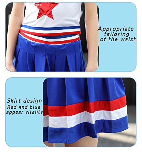 Dreamowl Girls Cheerleader Costume Uniform Youth Star Cheerleading Outfit Match Pompoms (6X-7, Long Sleeve)