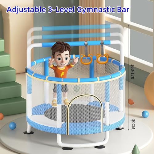 AM ANNA Kids Trampoline with Safety Net, 140 cm, 3-Height Adjustable Bar, Indoor/Outdoor, Multi-Toy Bundle