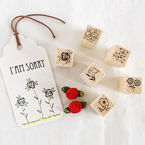 Shopline 12 Pieces Vintage Stamps, Wooden Rubber Stamps with Flower Lace for Letters Diary Craft Scrapbooking