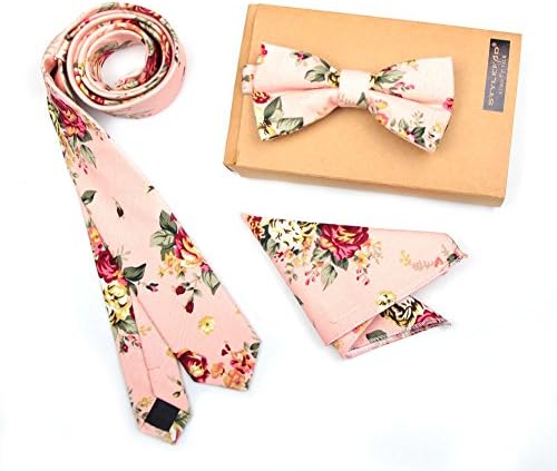 Stylefad Men's Floral Skinny Neck ties and Bowtie Pocket Square 3pcs Set for Gifts
