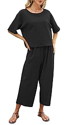 Nfsion Womens Summer 2 Piece Outfits Crewneck Half