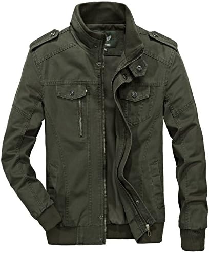 JIINN New Mens Spring Autumn Military Cozy Long Sleeve Cotton Casual Lightweight Zipped Combat Jacket Short Coats Blazer Outerwear with Multi Pockets
