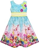 Sunny Fashion Girls Dress Blooming Rose Garden Flower Print Sleeveless Blue