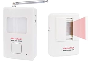 S SELDORAUK Dog Barking Alarm Motion Detector,Pir Wireless Human Body Walking Sensor Doorbell Door Security Alert System Device for Home or Office Burglar Deterrent (1Sensor + 1Receiver, White)