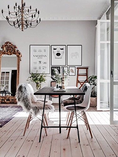 2xhome Set of 4 White Mid Country Modern Molded Shell Designer Assemble Plastic Side No Arms Wheels Armless Chairs Natural Wood Wooden Eiffel Dining Room Bedroom Kitchen Accent Office DSW, - Thumbnail 2