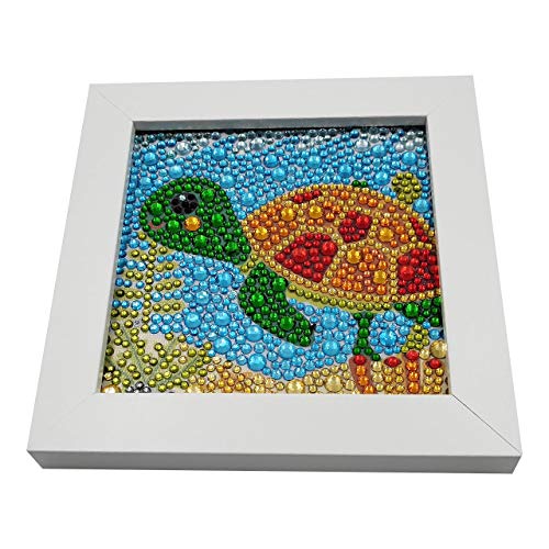 ParNarZar Small and Easy DIY 5d Diamond Painting Kits Mosaic Making with White Frame for Kids - Little Turtle 6X6inches (Renewed)