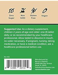 Renzo's Dynamite D3, vitaminas veganas disolubles para niños, azúcar cero, sabor de manzana verde...