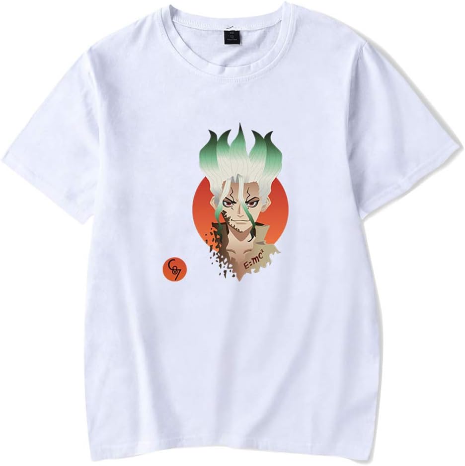 Siskey Dr. Stone Short Sleeve Shirt,T-Shirts with Dr. Stone Ishigami Senku Short Sleeve,Anime Cartoon Short Sleeve Shirt