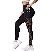 SweatyRocks Women's High Waist Workout Yoga Geometric Mesh Seamless Leggings Pants