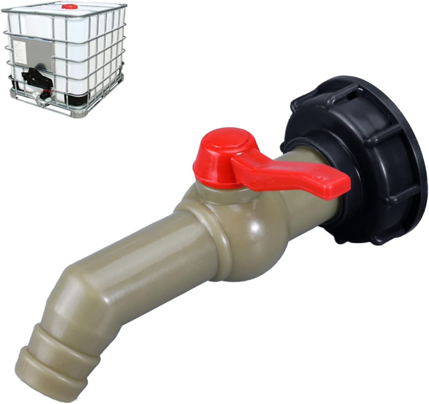 Kayan IBC Tank Adapter IBC Outlet Tap IBC Tank Fittings 1" Outlet Tap IBC Water Tank Accessories Adapter Ball Outlet Valve S60x6 IBC Container Accessories for IBC Rainwater Tank (DN40 / 50) (27mm)