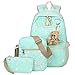 ABage Girls' Canvas Backpack Set 3 Pieces Patterned Bookbag Laptop School Backpack, Green