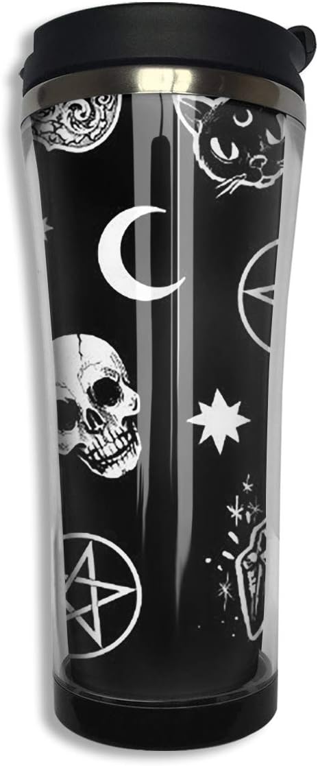 COLOMAKE Stainless Steel 420 ML Skull Cat Moon Gothic Pattern Black Coffee Mug Double Wall Vacuum Insulated Tumbler Water Coffee Cup Travel Home Office School Works Great Hot Cold Drink
