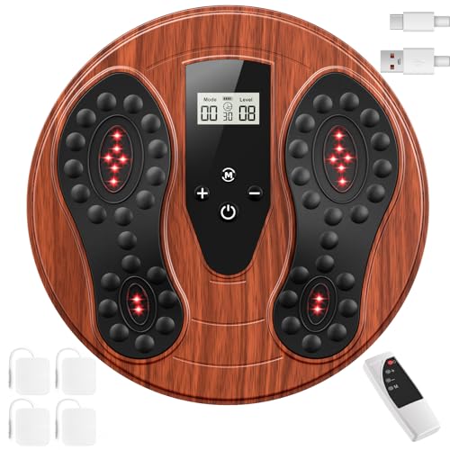 Medic Circulation Machine Blood Booster for Feet and Legs, EMS Muscle Stimulator with Red Light Therapy (660 nm + 850 nm), Electric Foot Massagers for Pain and Circulation with 4 TENS Electrode Pads