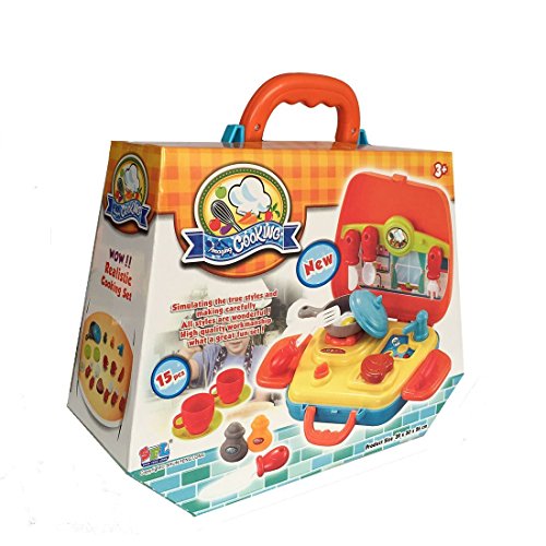 Kitchen Playset Toys Pretend Play Kit Set Role Play with Plastic Carry Box Utensils knife for Kids Toddlers Girls Boys 3 4 5 6 Years Old