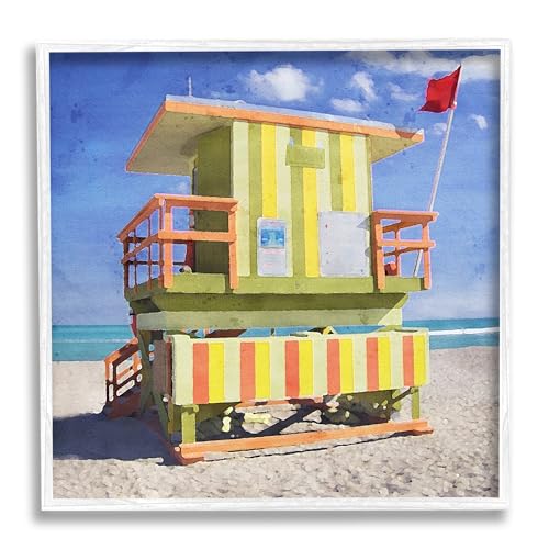 Stupell Industries Yellow Summer Beach Hut Framed Giclee Art by LSR Design Stud…