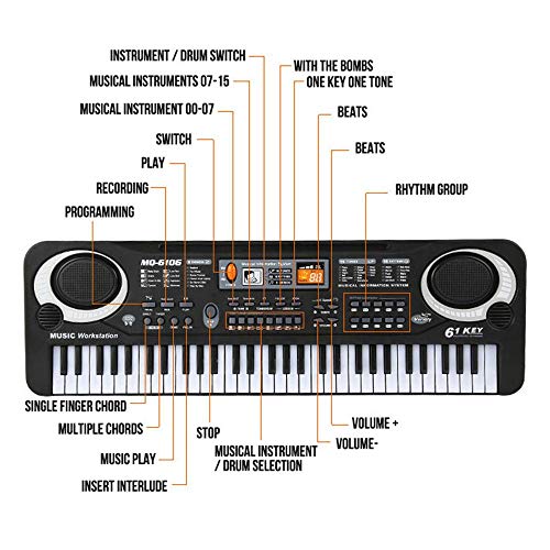 Womdee Kids Piano Keyboard, 61 Keys Electronic Digital Piano Electronic Musical Keyboards with Microphone Portable Keyboard Gift Teaching Toy for Beginners (Kids & Adults) - Thumbnail 2