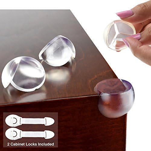 Honeypie: Table Corner Guards (12pcs - Transparent) - Child Proofing corner bumpers - Baby Proofing Edge Guard to Keep Kids Safe - Cabinet Locks Included (2pcs)